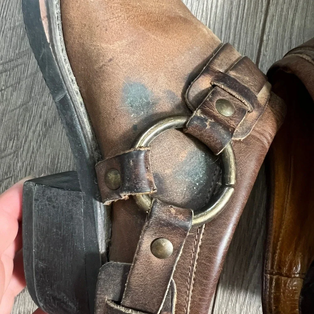 Frye Brown Leather Mule Clogs with Buckle Detail - Picture 10 of 15